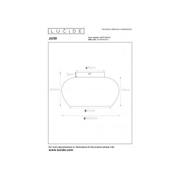 Lucide JUDI Plafonnier Ø30cm H22cm Zwart /smoke glas