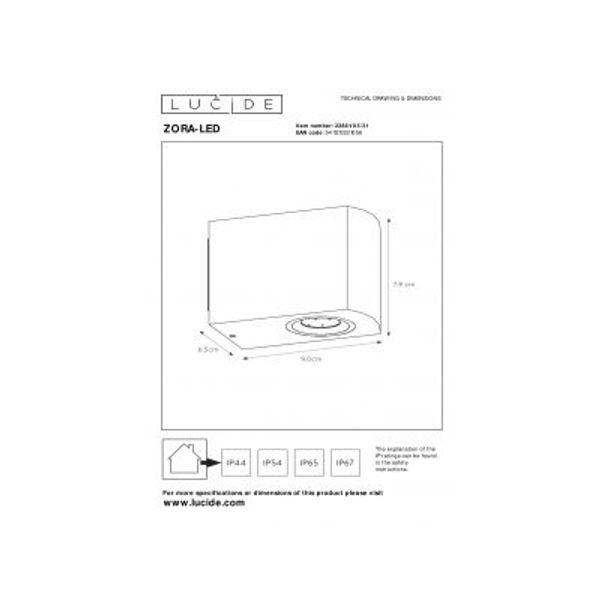 Lucide ZORA-LED Wandlicht GU10/5W L9 W6.5 H8cm Wit