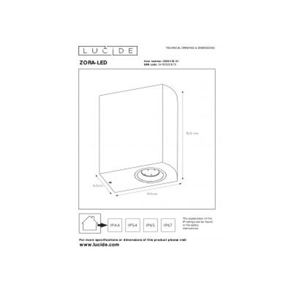 Lucide ZORA-LED Wandlicht 2xGU10/5W L9 W6.5 H15cm Wit