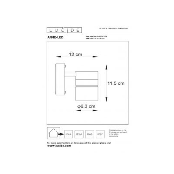 Lucide ARNE-LED Wandlicht 1xGU10/5W Zwart