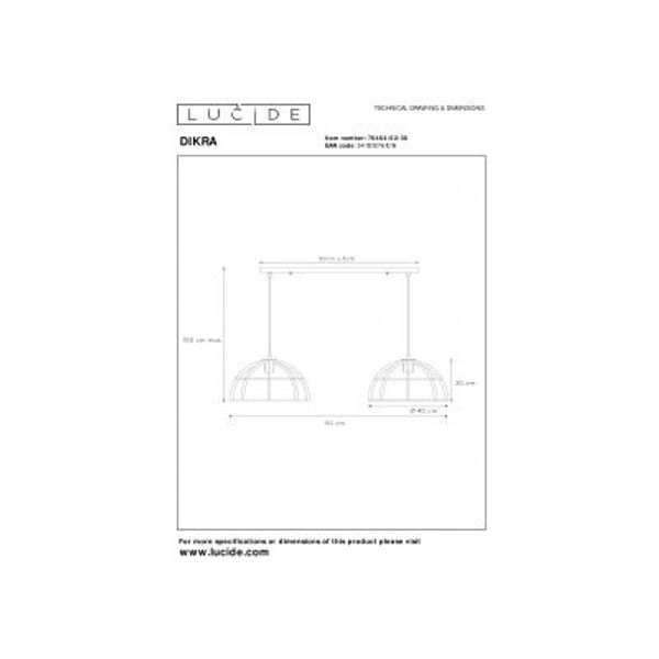 Lucide DIKRA Hanglamp 2xE27 60W Zwart