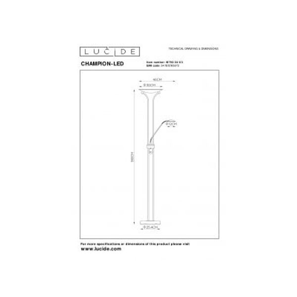 Lucide CHAMPION-LED Leeslamp 20W +4W H180cm 1600+320LM