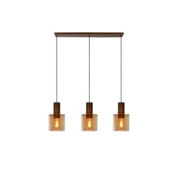 Lucide TOLEDO Hanglamp 3xE27/60W Koper / Amber glas