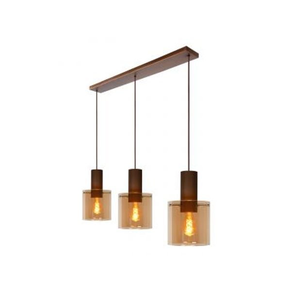 Lucide TOLEDO Hanglamp 3xE27/60W Koper / Amber glas