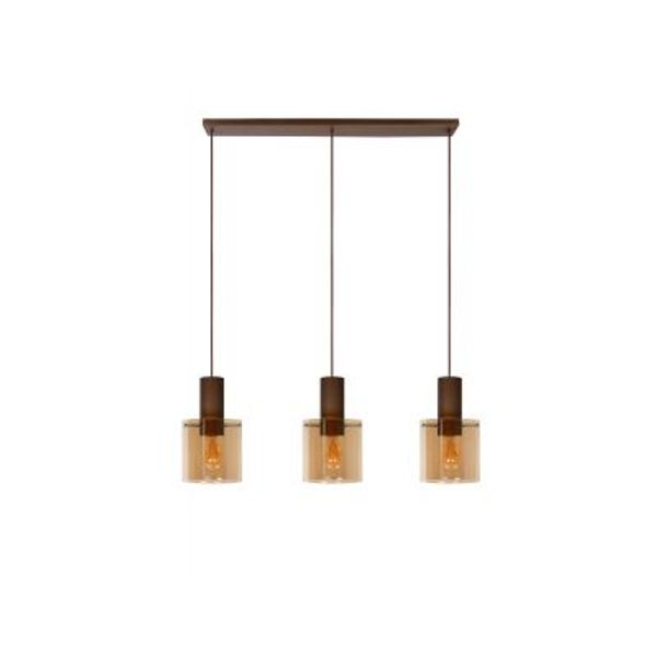 Lucide TOLEDO Hanglamp 3xE27/60W Koper / Amber glas