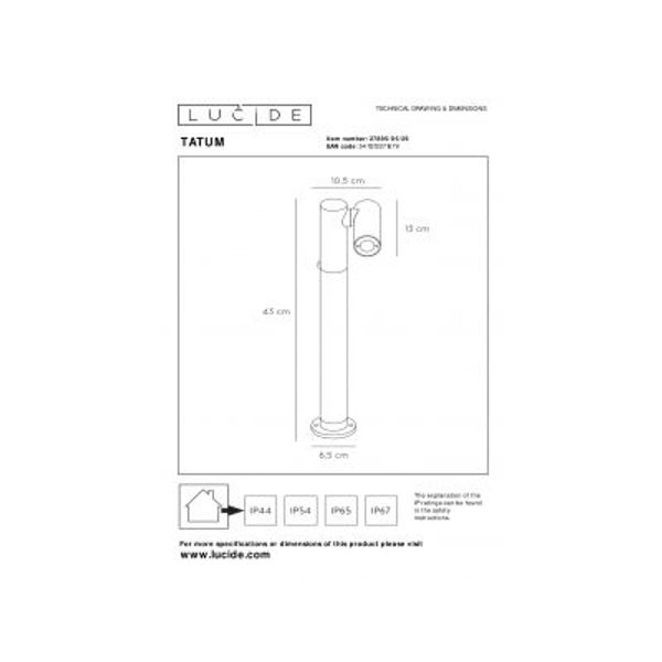 Lucide TATUM - Sokkellamp Buiten - LED - 1x5W 3000K - IP65 - Antraciet Lucide