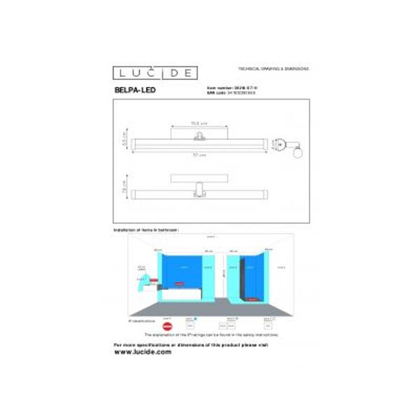 Lucide BELPA-LED - Spiegellamp Badkamer - LED - 1x7W 4000K - IP44 - Chroom Lucide