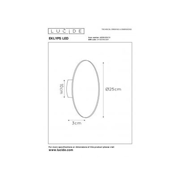 Lucide EKLYPS LED - Wandlamp - Ø 25 cm - LED - 1x9W 3000K - Wit Lucide