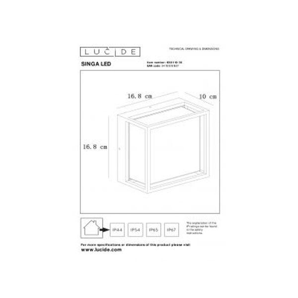 Lucide SINGA LED - Wandlamp Buiten - LED - 1x10W 2700K - IP54 - Zwart Lucide