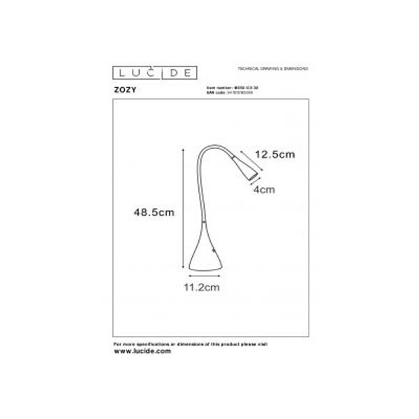 Lucide ZOZY - Bureaulamp - LED Dimb. - 1x4W 3000K - Zwart Lucide