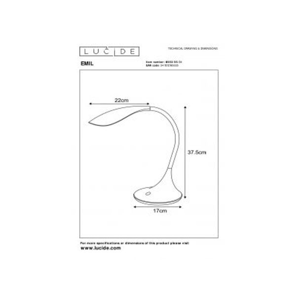 Lucide EMIL - Bureaulamp - Ø 17 cm - LED Dimb. - 1x6W 3000K - Wit Lucide