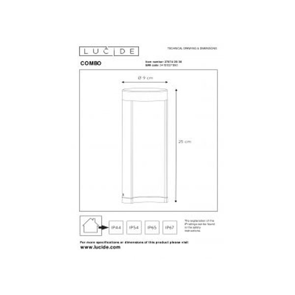 Lucide COMBO - Sokkellamp Buiten - Ø 9 cm - LED - 1x9W 3000K - IP54 - Zwart Lucide