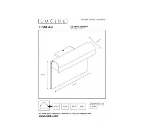 THESI LED - Wandlamp Buiten - LED - 1x8W 3000K - IP54 - Zwart Lucide  Lucide