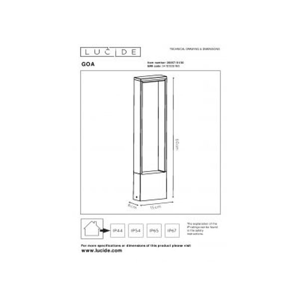 Lucide GOA - Sokkellamp Buiten - LED - 1x10W 3000K - IP54 - Antraciet Lucide