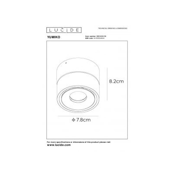 Lucide YUMIKO - Plafondspot - Ø 7,8 cm - LED Dimb. - 1x10W 2700K - Zwart Lucide