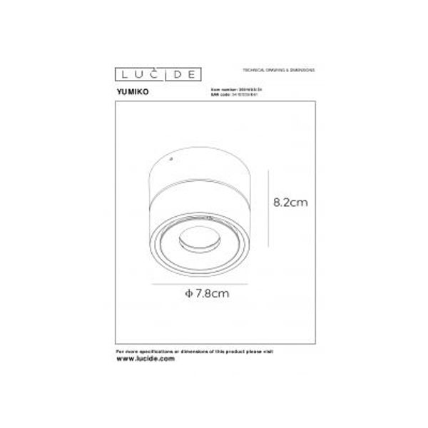 Lucide YUMIKO - Plafondspot - Ø 7,8 cm - LED Dimb. - 1x10W 2700K - Wit Lucide