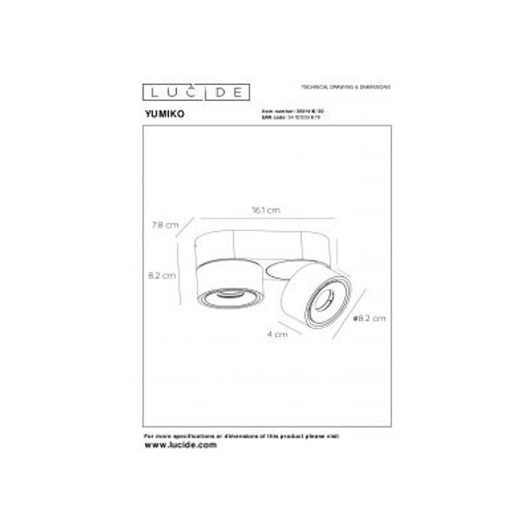 Lucide YUMIKO - Plafondspot - Ø 7,8 cm - LED Dimb. - 2x10W 2700K - Zwart Lucide