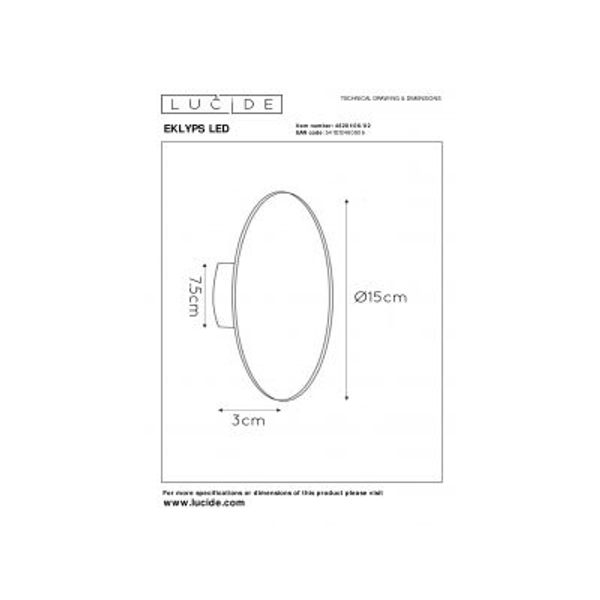 Lucide EKLYPS LED - Wandlamp - Ø 15 cm - LED - 1x7W 3000K - Mat Goud / Messing Lucide