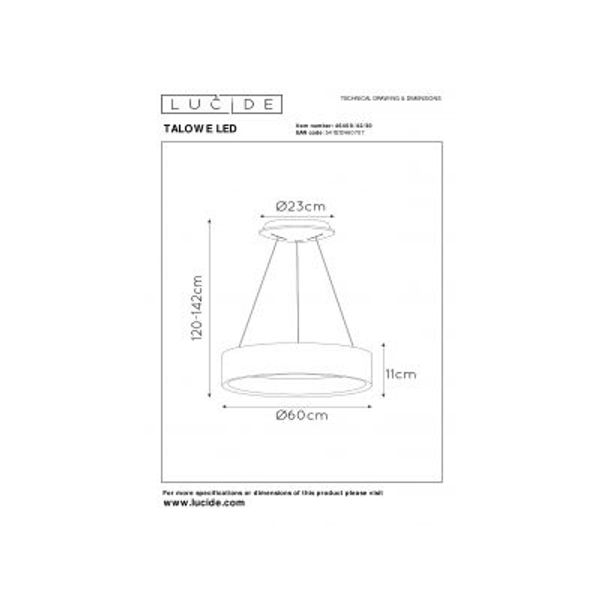 Lucide TALOWE LED - Hanglamp - Ø 60 cm - LED Dimb. - 1x42W 3000K - Zwart Lucide