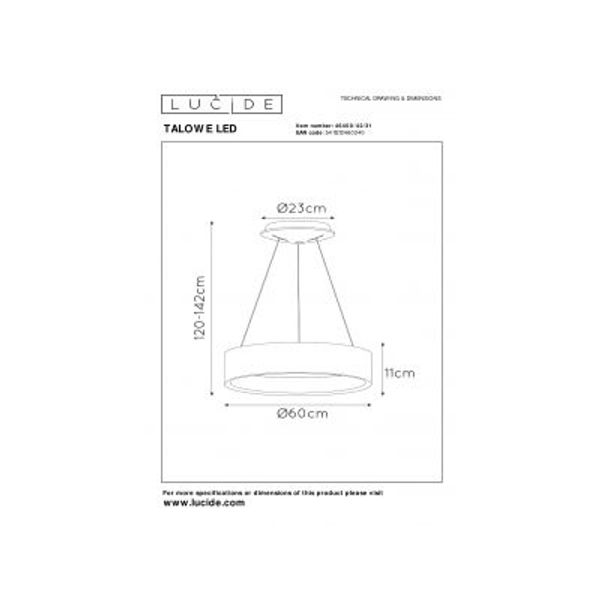 Lucide TALOWE LED - Hanglamp - Ø 60 cm - LED Dimb. - 1x42W 3000K - Wit Lucide