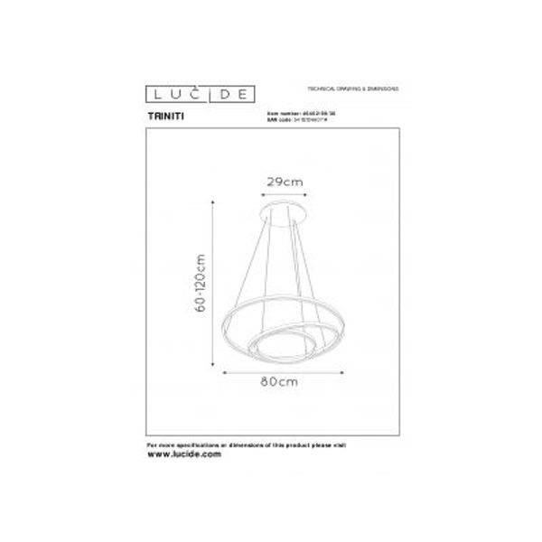 Lucide TRINITI - Hanglamp - Ø 80 cm - LED Dimb. - 1x125W 3000K - Zwart Lucide