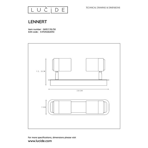 Lucide LENNERT - Plafondspot - LED Dimb. - GU10 - 2x5W 3000K - Zwart Lucide