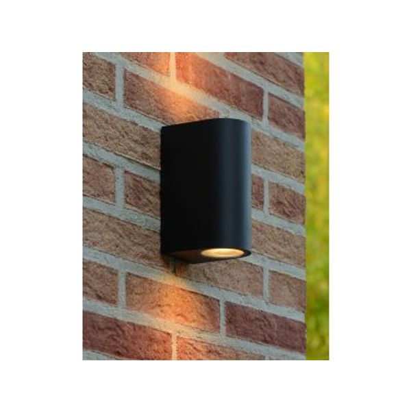 Lucide ZORA-LED - Wandspot Buiten - LED Dimb. - GU10 - 2x5W 3000K - IP44 - Zwart Lucide