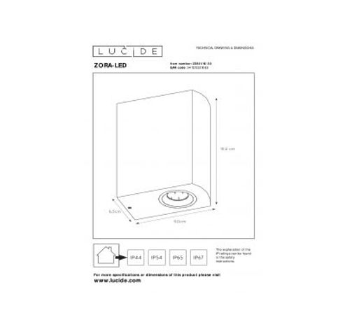 ZORA-LED - Wandspot Buiten - LED Dimb. - GU10 - 2x5W 3000K - IP44 - Zwart Lucide  Lucide