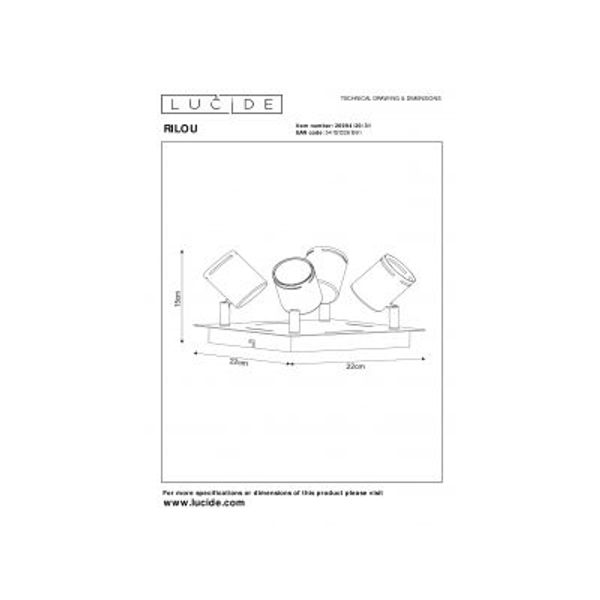 Lucide RILOU - Plafondspot - LED Dimb. - GU10 - 4x5W 3000K - Wit Lucide