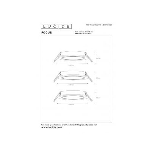 Lucide FOCUS - Inbouwspot - Ø 8,1 cm - LED Dimb. - GU10 - 3x5W 3000K - Zwart - Set van 3 Lucide