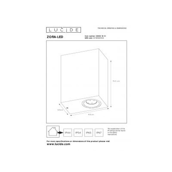 Lucide ZORA-LED - Wandspot Buiten - LED Dimb. - GU10 - 2x5W 3000K - IP44 - Wit Lucide