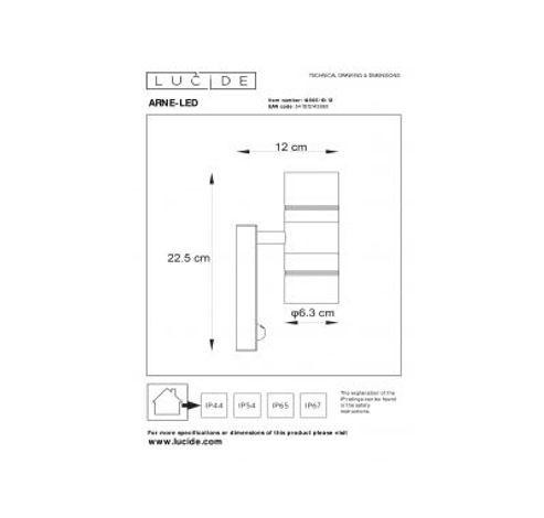 ARNE-LED - Wandspot Buiten - Ø 6,3 cm - LED - GU10 - 2x5W 2700K - IP44 - Mat chroom Lucide  Lucide