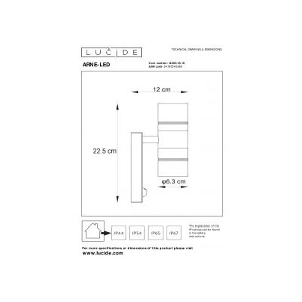 Lucide ARNE-LED - Wandspot Buiten - Ø 6,3 cm - LED - GU10 - 2x5W 2700K - IP44 - Mat chroom Lucide