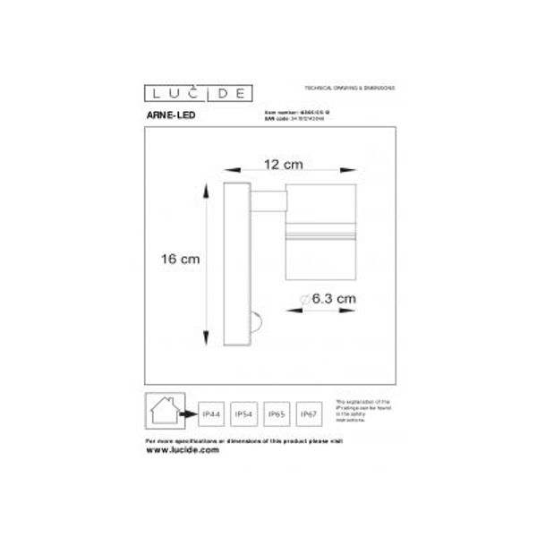 Lucide ARNE-LED - Wandspot Buiten - Ø 6,3 cm - LED - GU10 - 1x5W 2700K - IP44 - Mat chroom Lucide