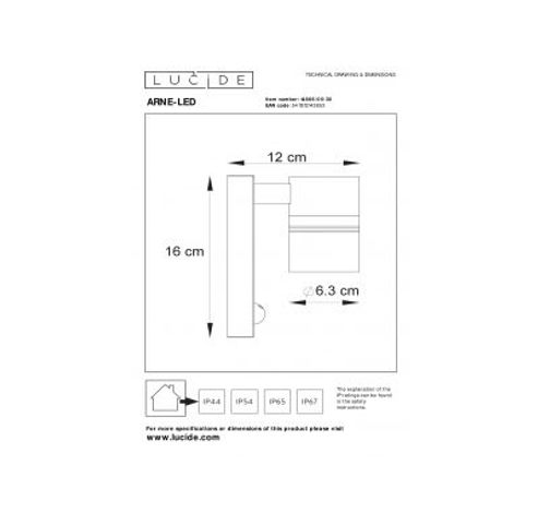 ARNE-LED - Wandspot Buiten - Ø 6,3 cm - LED - GU10 - 1x5W 2700K - IP44 - Zwart Lucide  Lucide