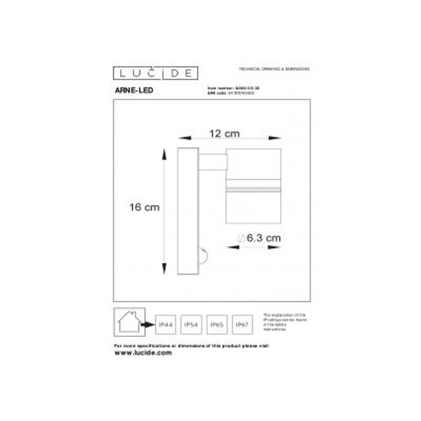 Lucide ARNE-LED - Wandspot Buiten - Ø 6,3 cm - LED - GU10 - 1x5W 2700K - IP44 - Zwart Lucide