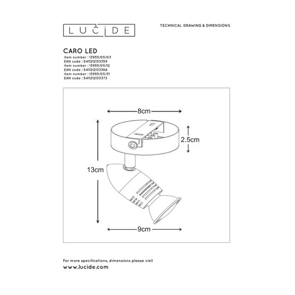 Lucide CARO-LED - Wandspot - Ø 9 cm - LED - GU10 - 1x5W 2700K - Brons Lucide