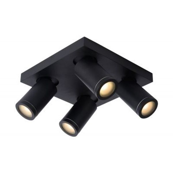 Lucide TAYLOR - Plafondspot Badkamer - LED Dim to warm - GU10 - 4x5W 2200K/3000K - IP44 - Zwart Lucide