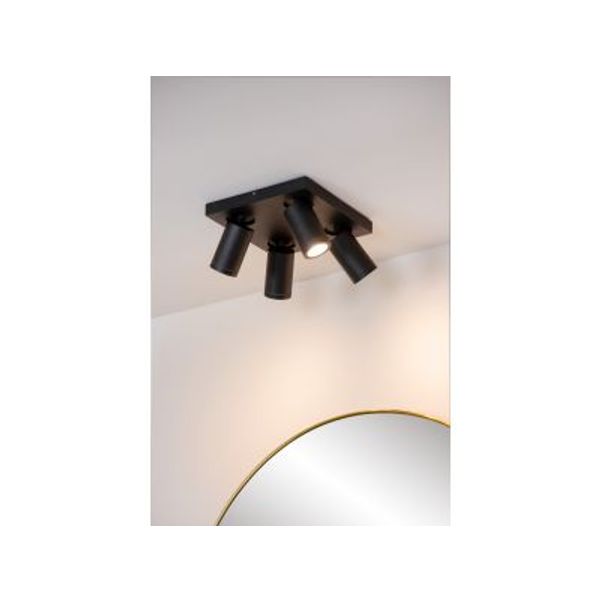 Lucide TAYLOR - Plafondspot Badkamer - LED Dim to warm - GU10 - 4x5W 2200K/3000K - IP44 - Zwart Lucide