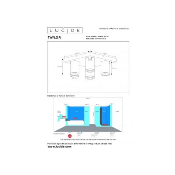 Lucide TAYLOR - Plafondspot Badkamer - LED Dim to warm - GU10 - 4x5W 2200K/3000K - IP44 - Zwart Lucide