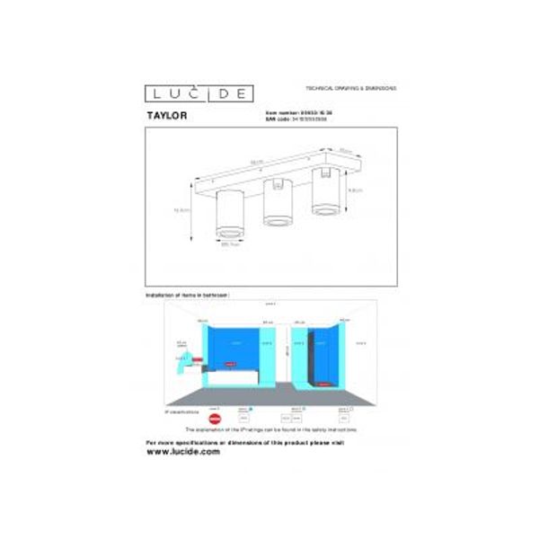 Lucide TAYLOR - Plafondspot Badkamer - LED Dim to warm - GU10 - 3x5W 2200K/3000K - IP44 - Zwart Lucide