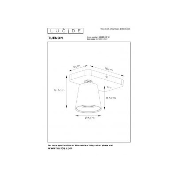 Lucide TURNON - Wandspot - LED Dim to warm - GU10 - 1x5W 2200K/3000K - Zwart Lucide