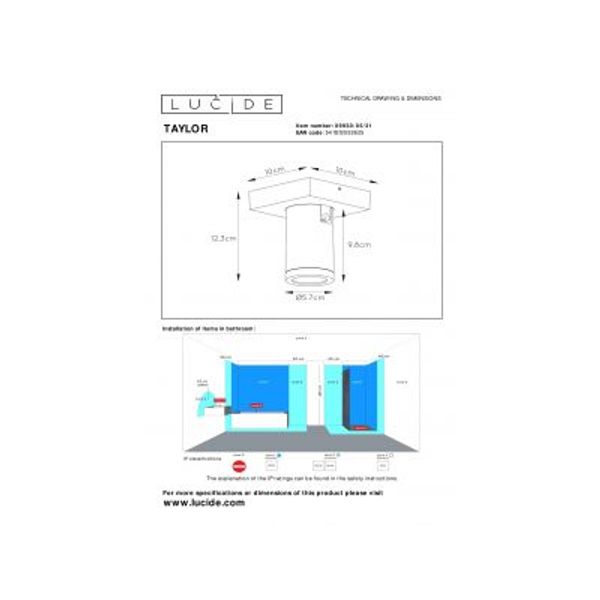 Lucide TAYLOR - Plafondspot Badkamer - LED Dim to warm - GU10 - 1x5W 2200K/3000K - IP44 - Wit Lucide