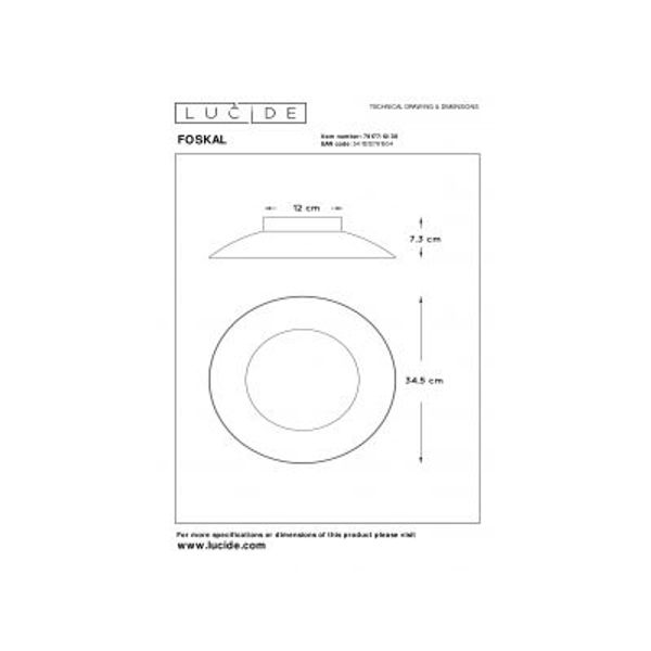 Lucide FOSKAL - Plafonnière - Ø 34,5 cm - LED - 1x12W 2700K - Zwart Lucide