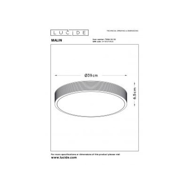 Lucide MALIN - Plafonnière - Ø 39 cm - LED Dimb. - 1x24W 2700K - 3 StepDim - Zwart Lucide