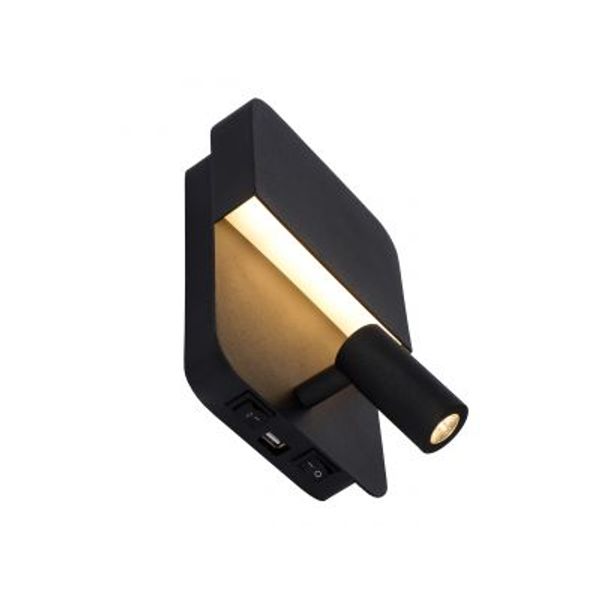 Lucide BOXER - Wandlamp - LED - 1x10W 3000K - Met USB oplaadpunt - Zwart Lucide