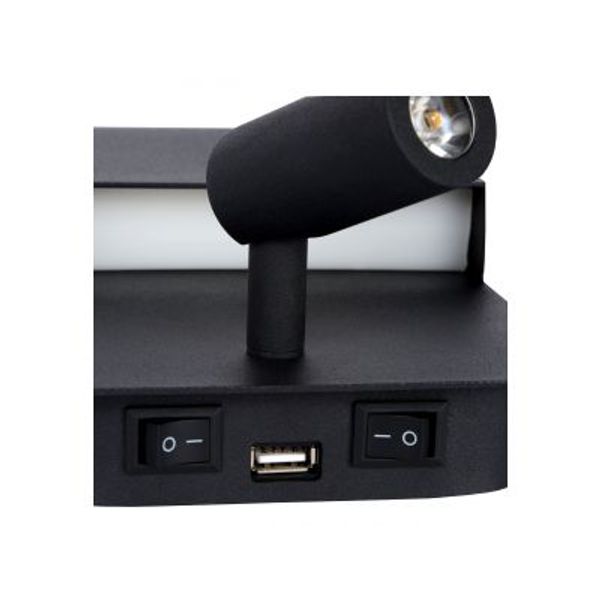 Lucide BOXER - Wandlamp - LED - 1x10W 3000K - Met USB oplaadpunt - Zwart Lucide