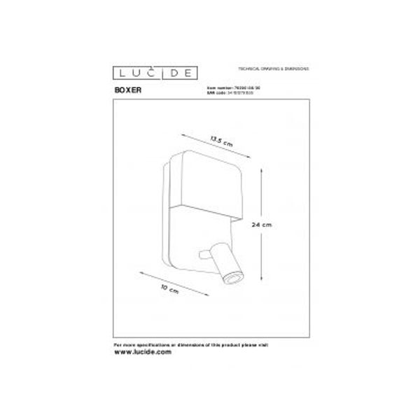 Lucide BOXER - Wandlamp - LED - 1x10W 3000K - Met USB oplaadpunt - Zwart Lucide