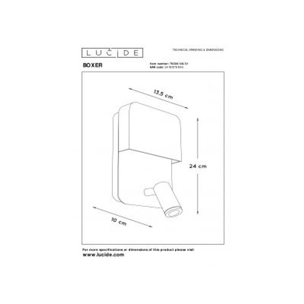 Lucide BOXER - Wandlamp - LED - 1x10W 3000K - Met USB oplaadpunt - Wit Lucide