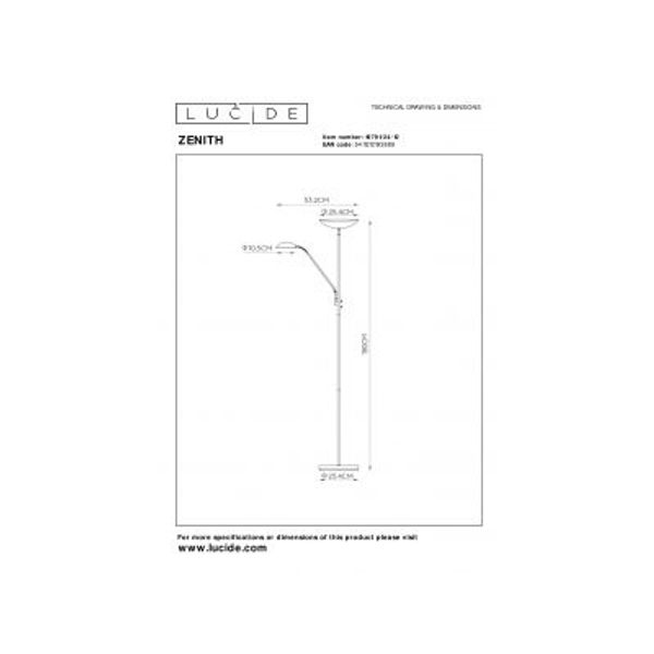 Lucide ZENITH - Leeslamp - Ø 25,4 cm - LED Dimb. - 3000K - Mat chroom Lucide